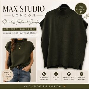 Max Studio London Sleeveless Turtleneck Sweater Vest Olive Green Size L